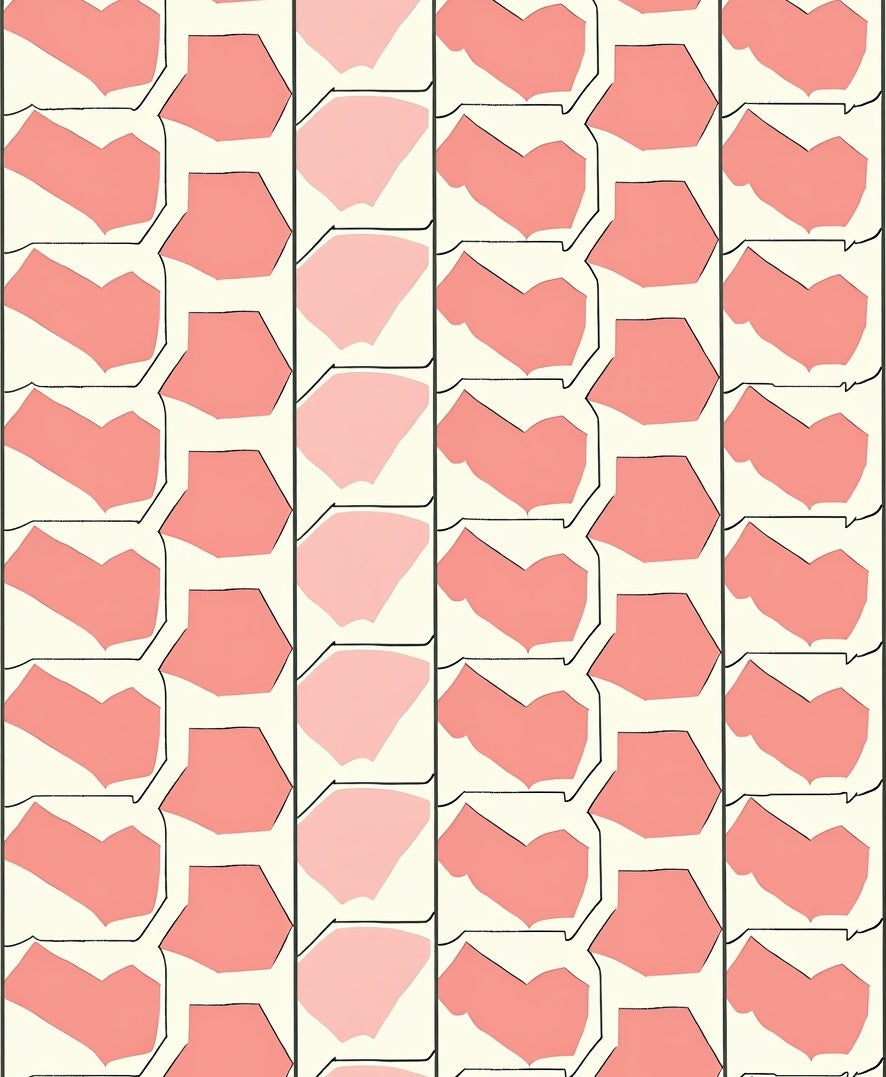 Coral Pink Geometric Block Pattern Rug