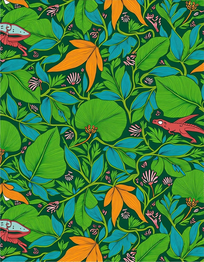 Emerald Jungle Frog Lizard Foliage Rug