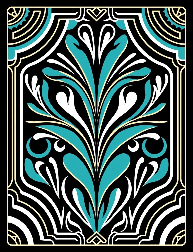 Art Deco Floral Teal Design Rug