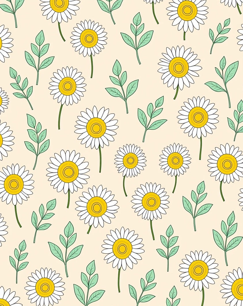 White Daisy Green Leaf Pattern Rug