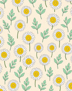White Daisy Green Leaf Pattern Rug
