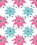 Vibrant Pink Teal Floral Snowflakes Rug