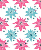 Vibrant Pink Teal Floral Snowflakes Rug