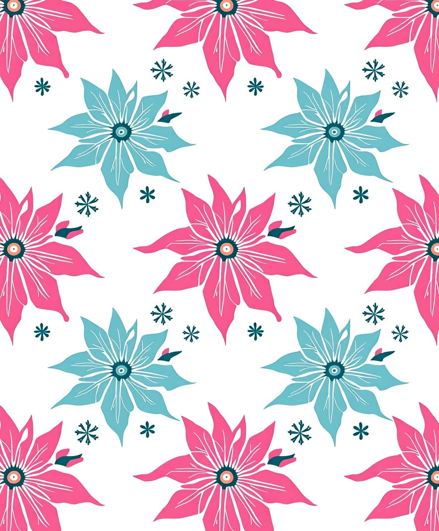 Vibrant Pink Teal Floral Snowflakes Rug