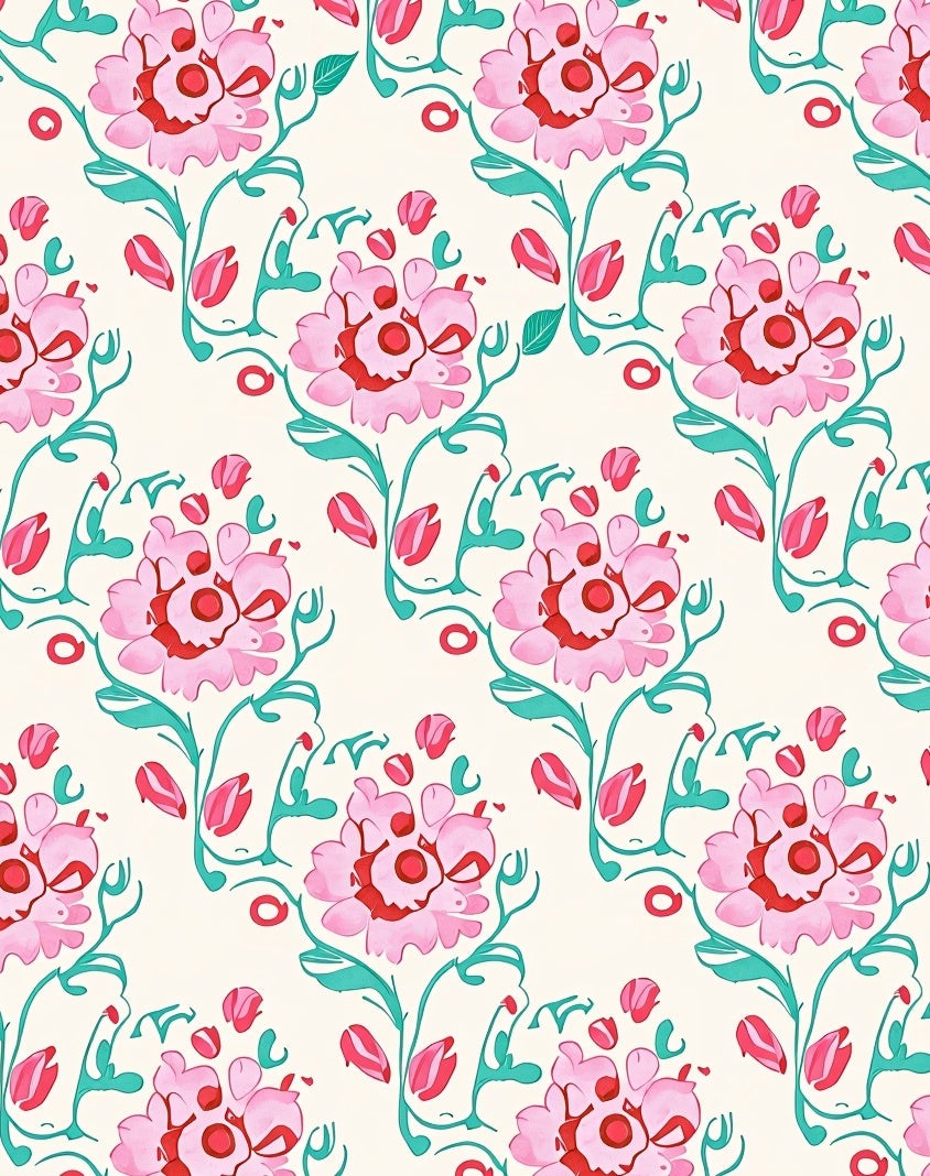 Floral Vines Pink Red And Teal Rug