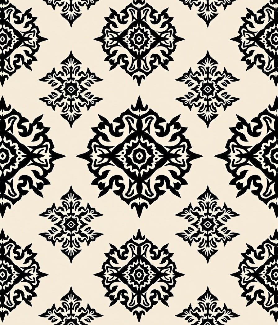 Elegant Black Floral Medallion Pattern Rug
