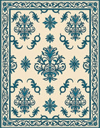 Classic Teal Cream Damask Pattern Rug