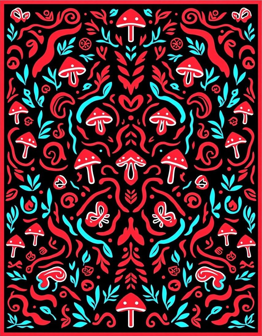 Retro Mushroom and Swirl Pattern Rug