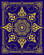 Ornate Blue Yellow Floral Mandala Rug