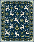 Deep Blue Reindeer Snowflake Border Rug