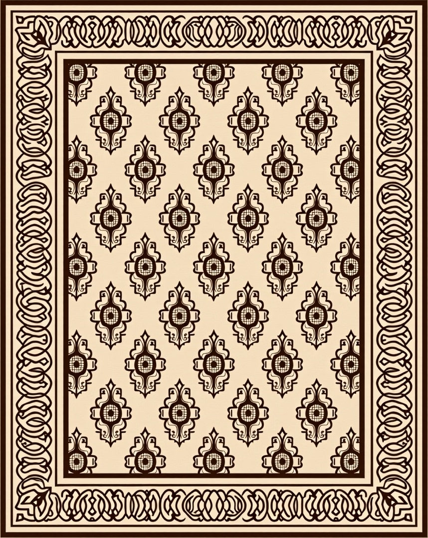 Dark Brown Ornamental Medallion Pattern Rug
