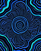 Vibrant Blue Swirl Line Art Rug