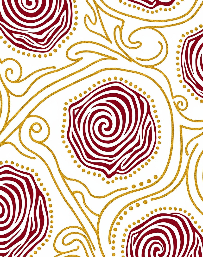Red Swirls With Gold Flourish Pattern Rug