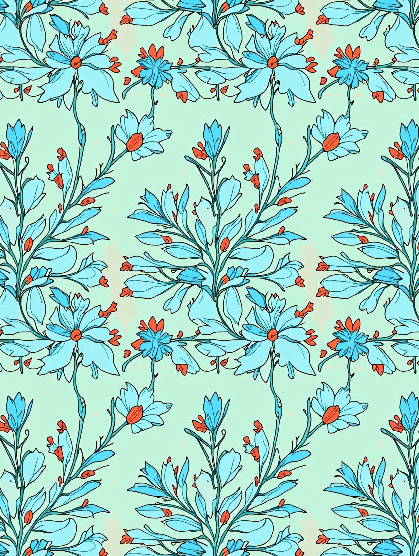 Sky Blue Floral Vine Pattern Rug