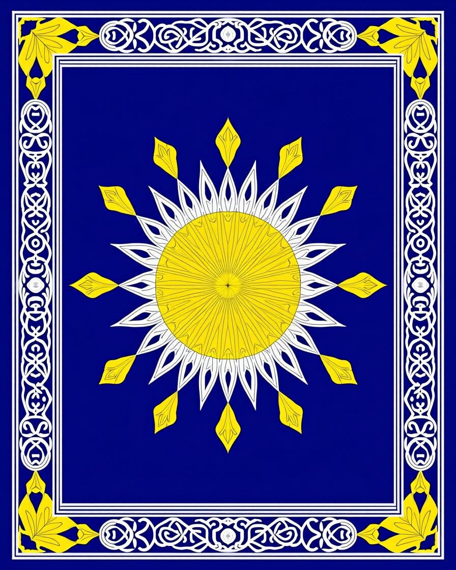 Radiant Sun Bordered Abstract Design Rug