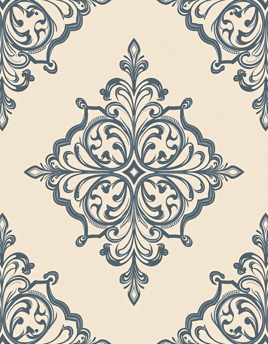 Elegant Gray Floral Damask Pattern Rug