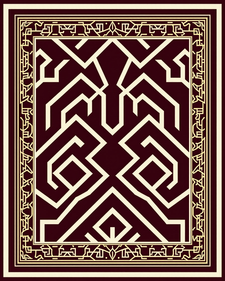 Regal Burgundy Gold Geometric Design Rug