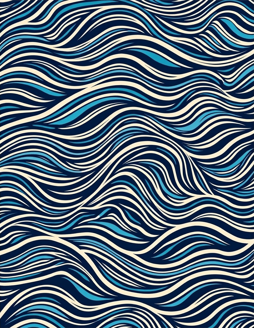 Modern Blue Cream Wave Pattern Rug