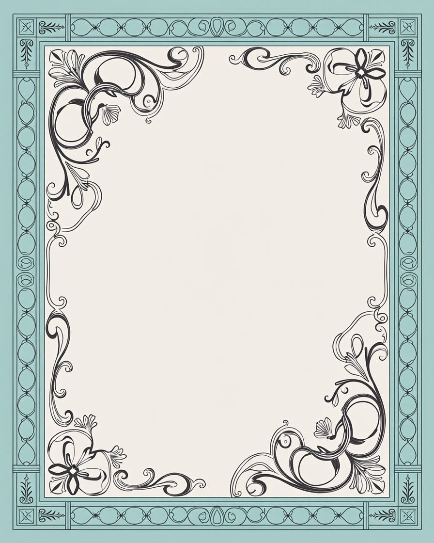 Ornate Floral Swirls Teal Border Rug