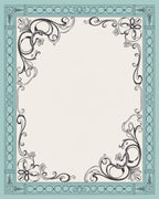 Ornate Floral Swirls Teal Border Rug