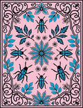 Whimsical Beetle Floral Pattern Rug