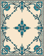 Turquoise Floral Scrollwork Pattern Rug