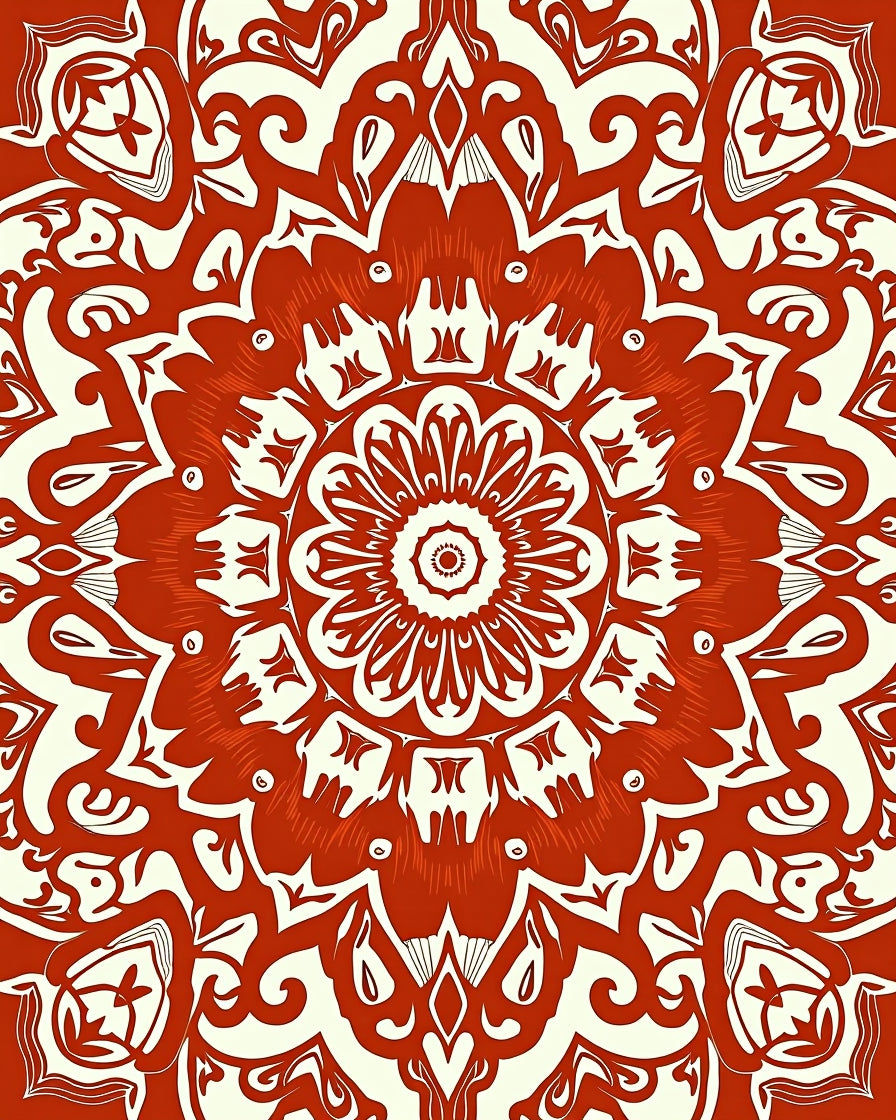 Mandala Inspired Intricate Red Design Rug