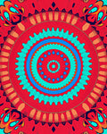 Vibrant Red Geometric Mandala Art Rug