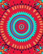 Vibrant Red Geometric Mandala Art Rug