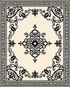 Classic Black Beige Ornamental Design Rug