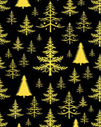Golden Christmas Trees Scattered Black Rug