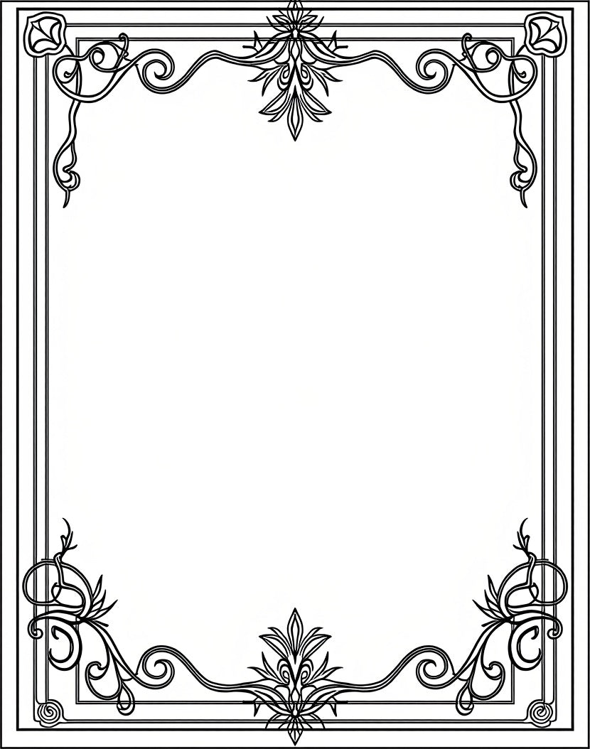 Art Nouveau Black Floral Border Design Rug