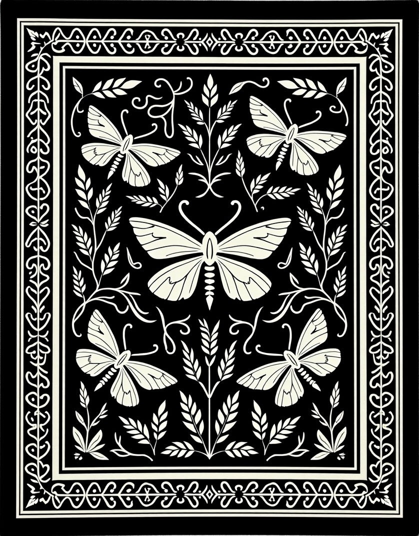 Moth Floral Decorative Pattern Design Rug