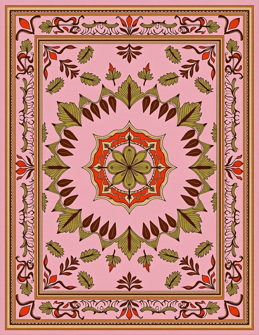 Ornate Floral Mandala Pink Rug