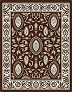 Ornate Floral Brown Cream Bordered Rug