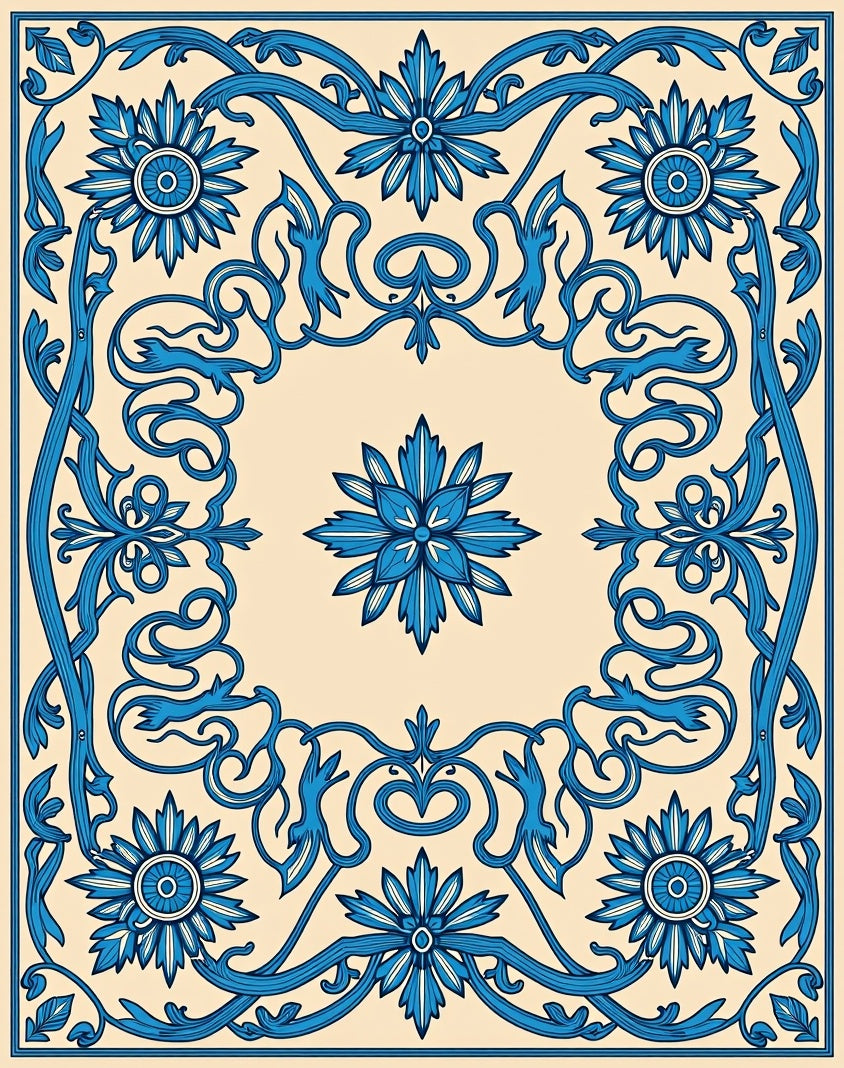 Ornate Blue Floral Woven Pattern Rug