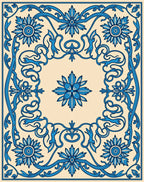 Ornate Blue Floral Woven Pattern Rug