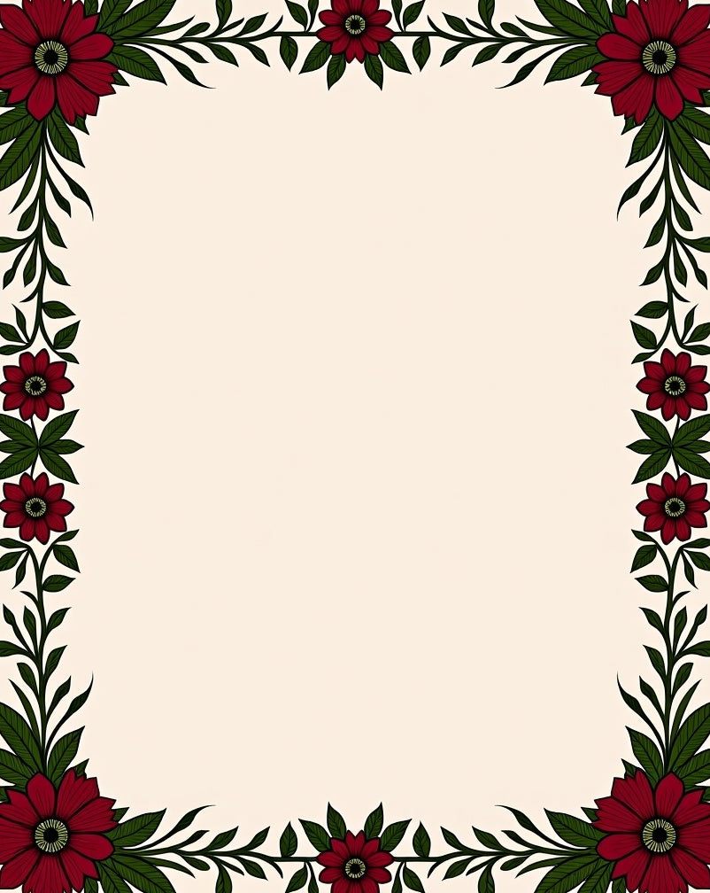 Red Floral Vine Patterned Rug
