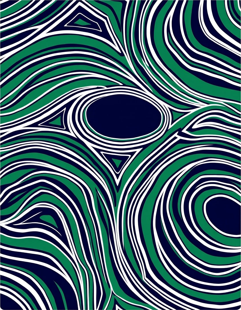 Abstract Wavy Green And Navy Swirls Rug