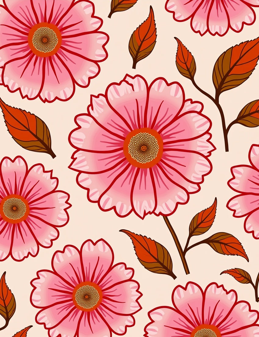 Pink Floral Pattern With Orange Leaves Rug