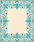 Aqua Floral Scroll Border Design Rug