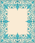Aqua Floral Scroll Border Design Rug