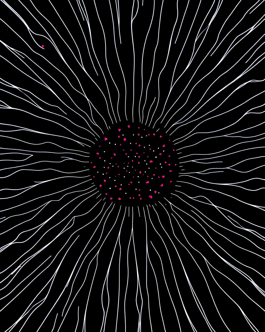 Radial Burst White Pink Dots Rug
