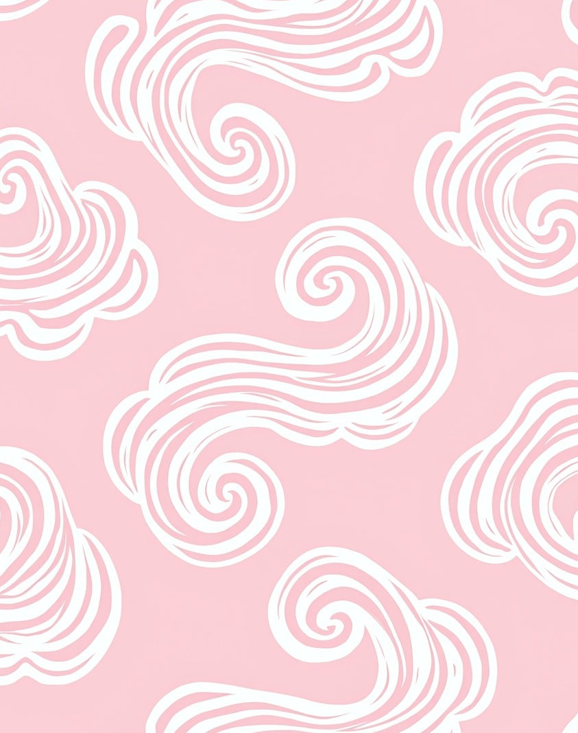 Pink White Swirling Cloud Pattern Rug