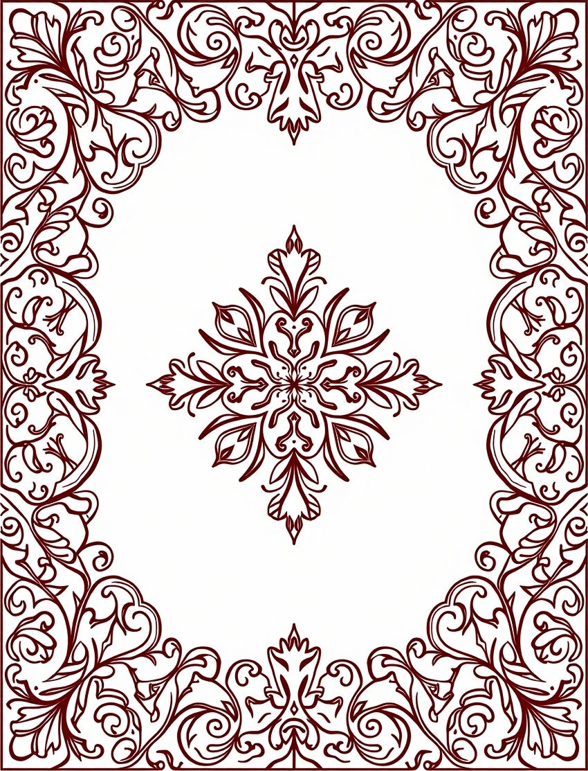 Ornate Vine Scrollwork Patterned Rug