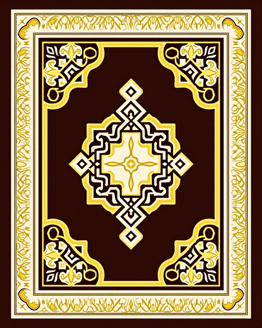 Ornate Brown Gold Geometric Art Rug