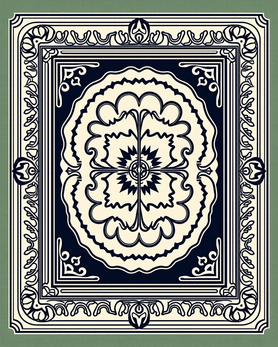 Ornate Floral Medallion Cream Navy Rug