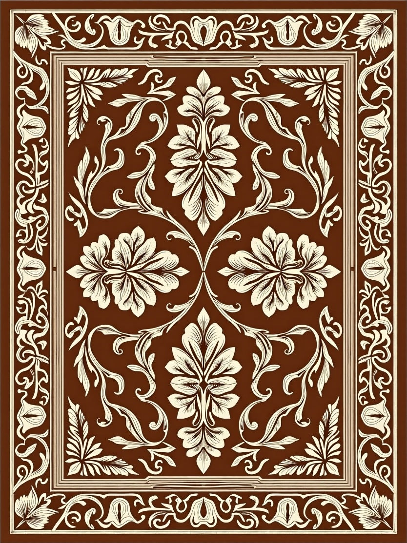 Classic Floral Ornament Brown Rug