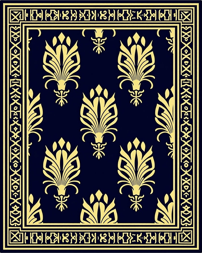 Classic Floral Motif With Geometric Borders Rug