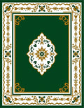 Ornate Green Gold Floral Scroll Design Rug